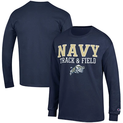 Men's Champion Navy Midshipmen Track & Field Stack Long Sleeve T-Shirt