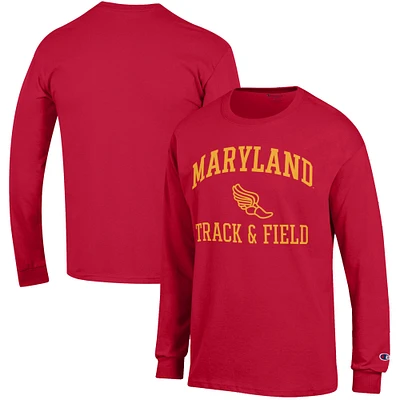 Men's Champion Red Maryland Terrapins Track & Field Icon Long Sleeve T-Shirt