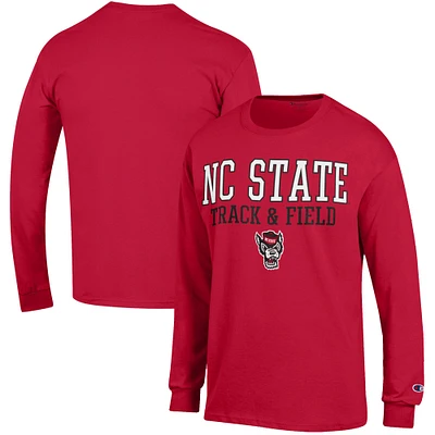Men's Champion Red NC State Wolfpack Track & Field Stack Long Sleeve T-Shirt