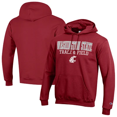 Men's Champion Crimson Washington State Cougars Track & Field Stack Powerblend Pullover Hoodie