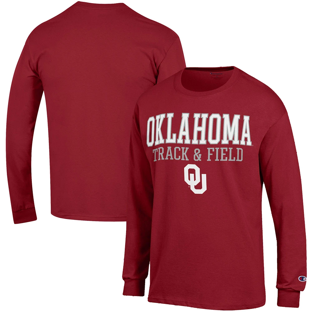 Men's Champion Crimson Oklahoma Sooners Track & Field Stack Long Sleeve T-Shirt