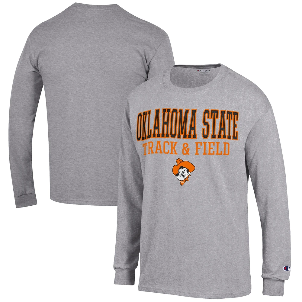 Men's Champion Gray Oklahoma State Cowboys Track & Field Stack Long Sleeve T-Shirt