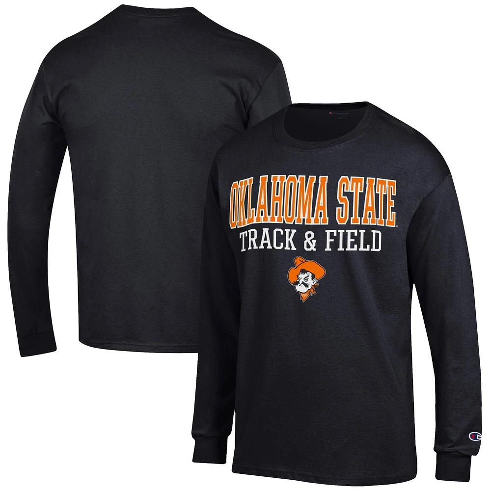 Men's Champion Black Oklahoma State Cowboys Track & Field Stack Long Sleeve T-Shirt