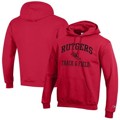 Men's Champion Scarlet Rutgers Knights Track & Field Icon Powerblend Pullover Hoodie