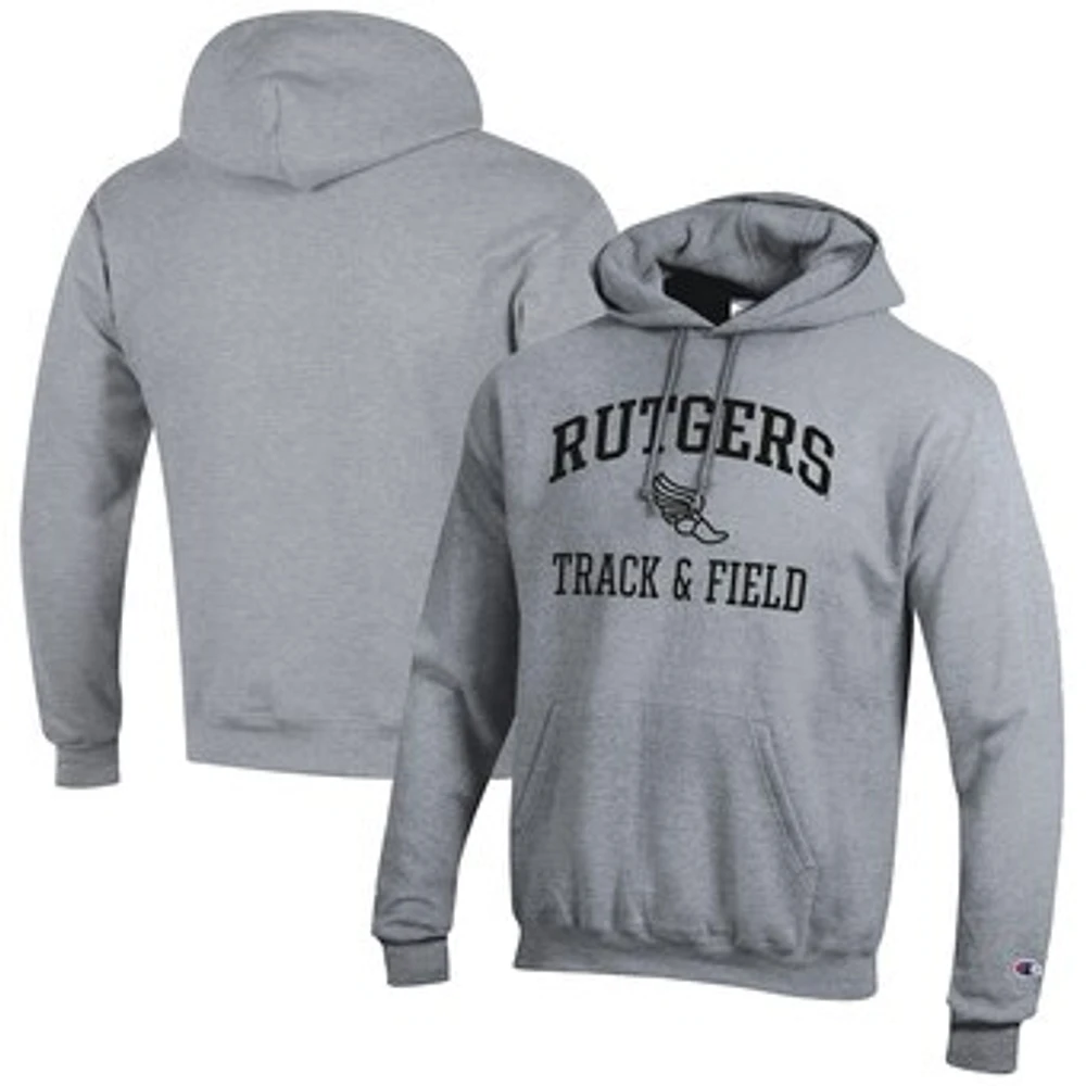 Men's Champion Gray Rutgers Scarlet Knights Track & Field Icon Powerblend Pullover Hoodie