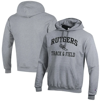 Men's Champion Gray Rutgers Scarlet Knights Track & Field Icon Powerblend Pullover Hoodie