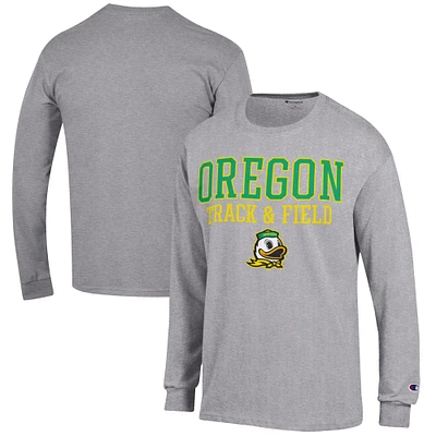 Men's Champion Gray Oregon Ducks Track & Field Stack Long Sleeve T-Shirt