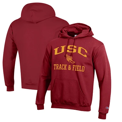 Men's Champion Cardinal USC Trojans Track & Field Icon Powerblend Pullover Hoodie