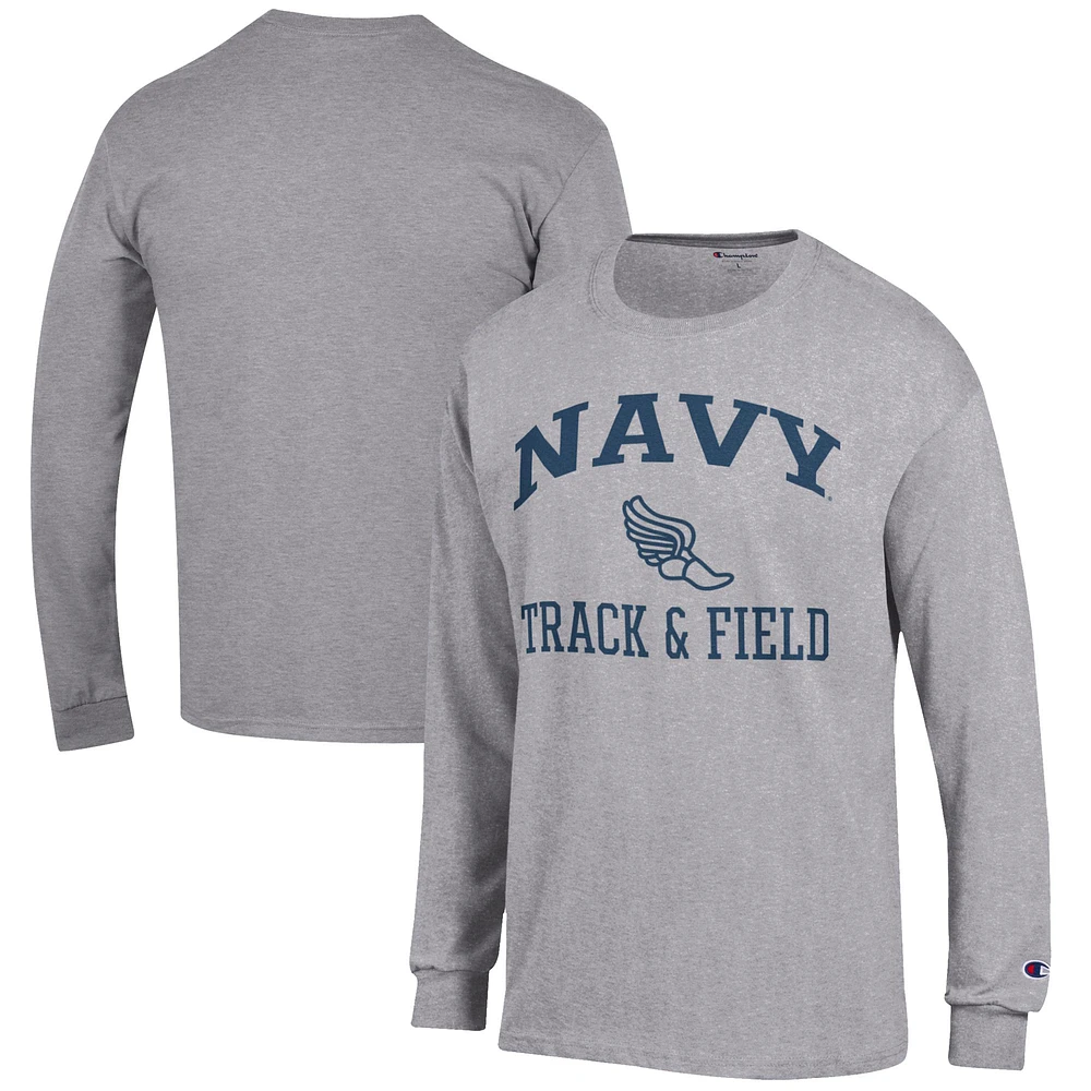 Men's Champion Gray Navy Midshipmen Track & Field Icon Long Sleeve T-Shirt