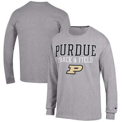 Men's Champion Gray Purdue Boilermakers Track & Field Stack Long Sleeve T-Shirt