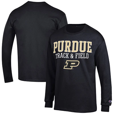 Men's Champion Black Purdue Boilermakers Track & Field Stack Long Sleeve T-Shirt