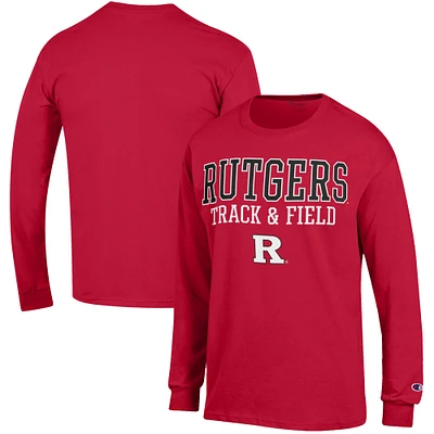 Men's Champion Scarlet Rutgers Knights Track & Field Stack Long Sleeve T-Shirt