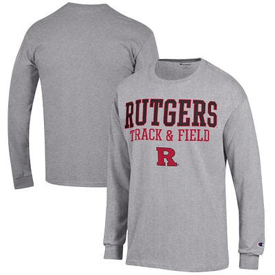 Men's Champion Gray Rutgers Scarlet Knights Track & Field Stack Long Sleeve T-Shirt