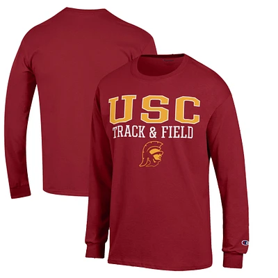 Men's Champion Cardinal USC Trojans Track & Field Stack Long Sleeve T-Shirt
