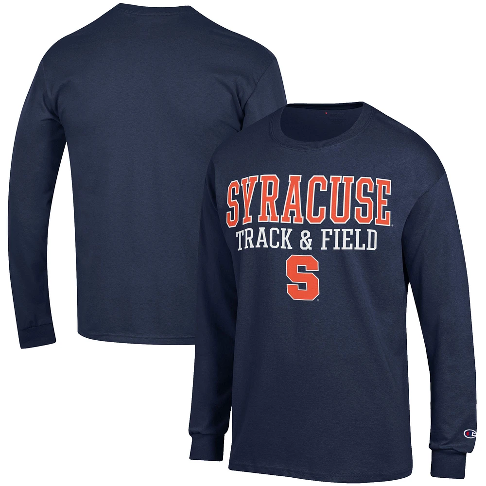 Men's Champion Navy Syracuse Orange Track & Field Stack Long Sleeve T-Shirt