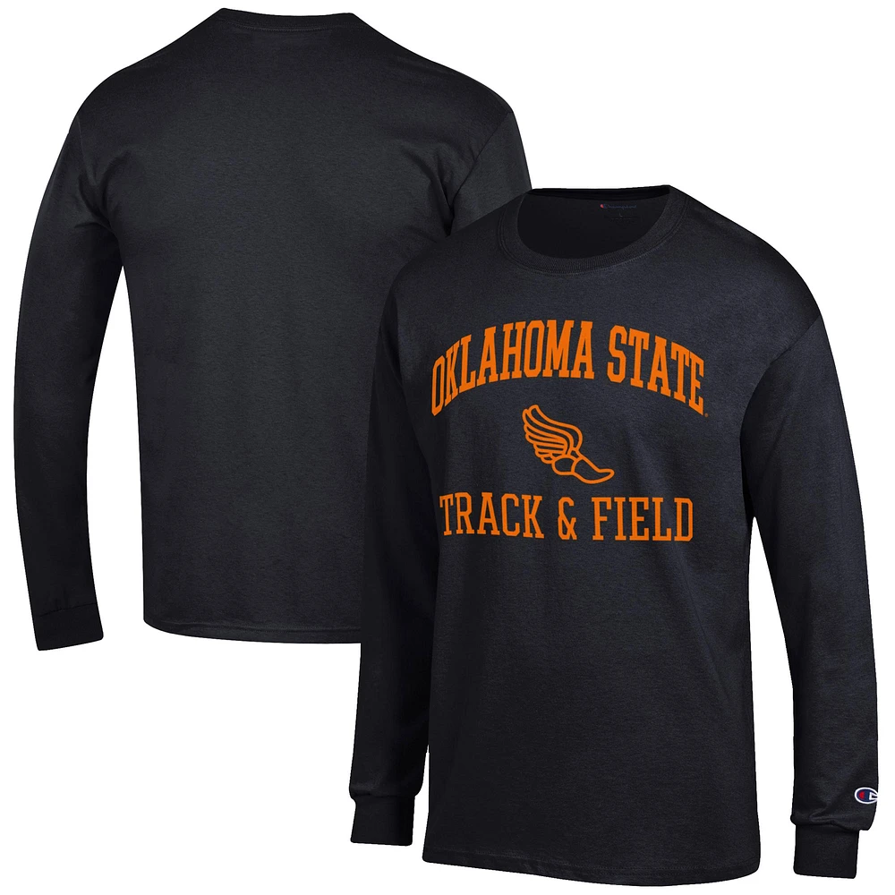 Men's Champion Black Oklahoma State Cowboys Track & Field Icon Long Sleeve T-Shirt
