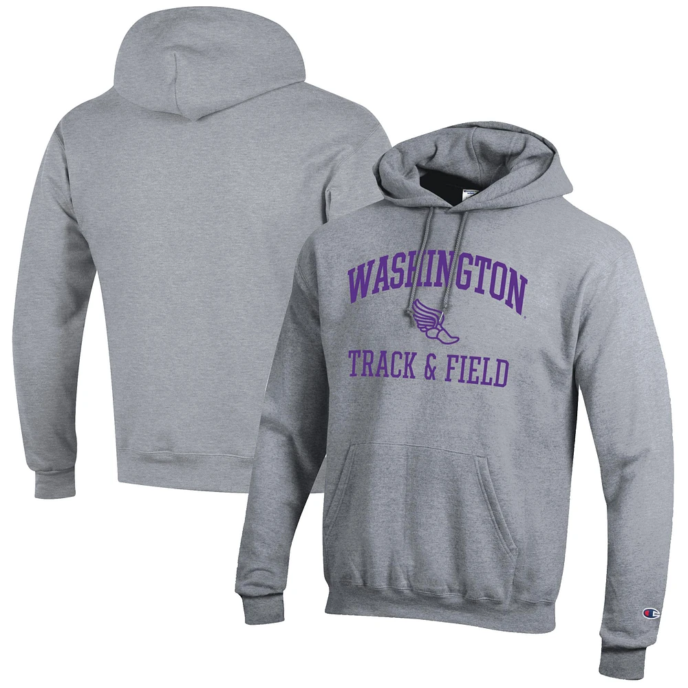 Men's Champion Gray Washington Huskies Track & Field Icon Powerblend Pullover Hoodie