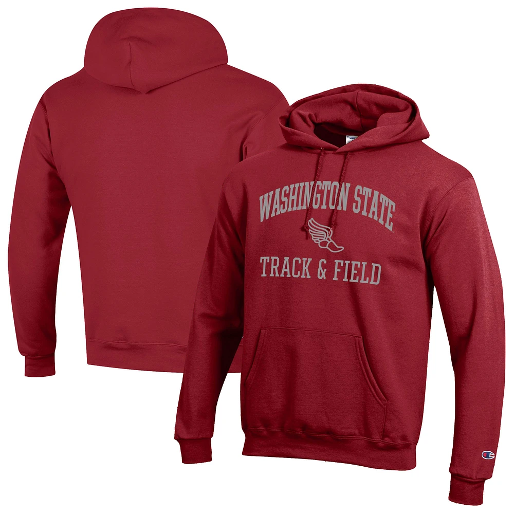 Men's Champion Crimson Washington State Cougars Track & Field Icon Powerblend Pullover Hoodie