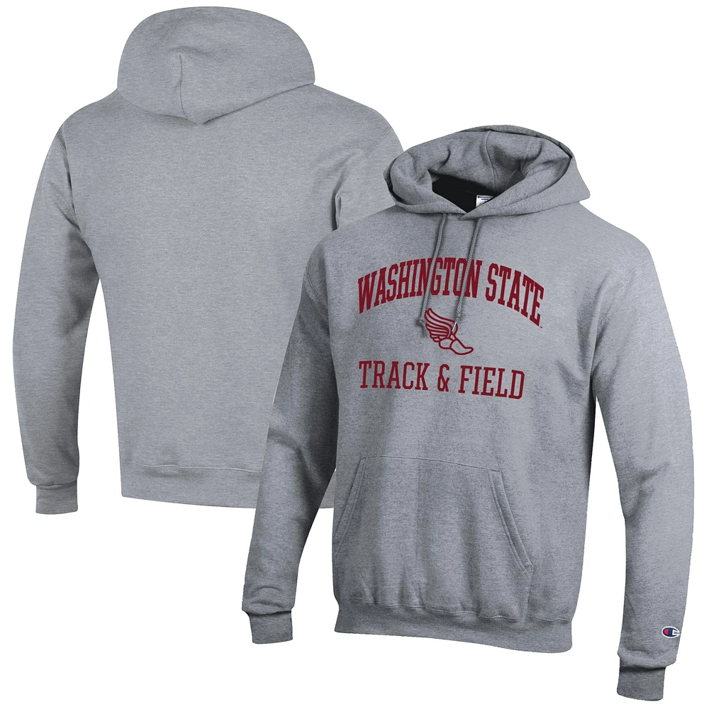 Men's Champion Gray Washington State Cougars Track & Field Icon Powerblend Pullover Hoodie