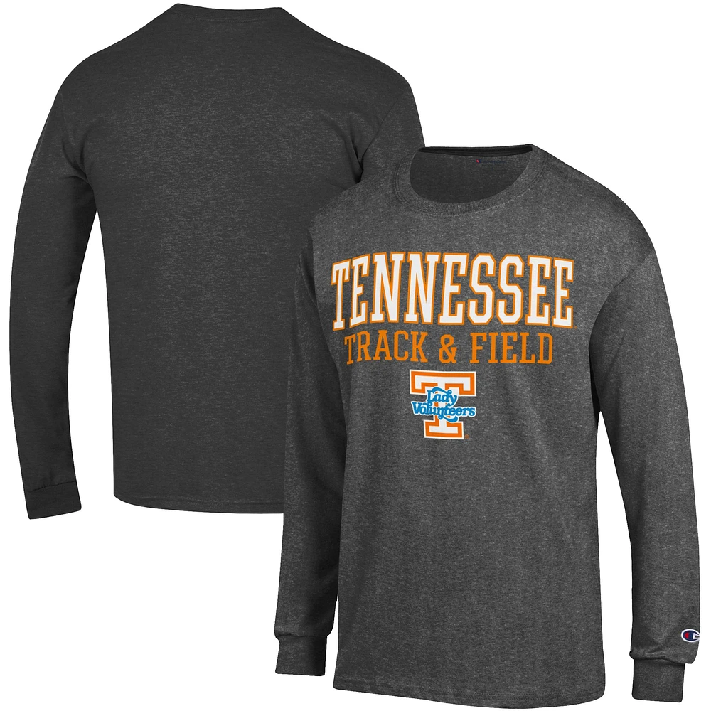 Men's Champion Charcoal Tennessee Lady Vols Track & Field Stack Long Sleeve T-Shirt