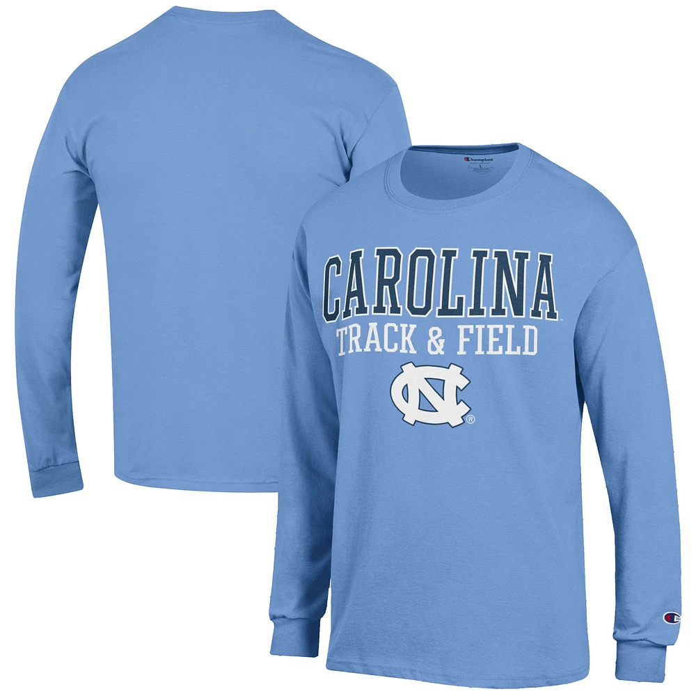 Men's Champion Carolina Blue North Tar Heels Track & Field Stack Long Sleeve T-Shirt