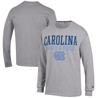 Men's Champion Gray North Carolina Tar Heels Track & Field Stack Long Sleeve T-Shirt