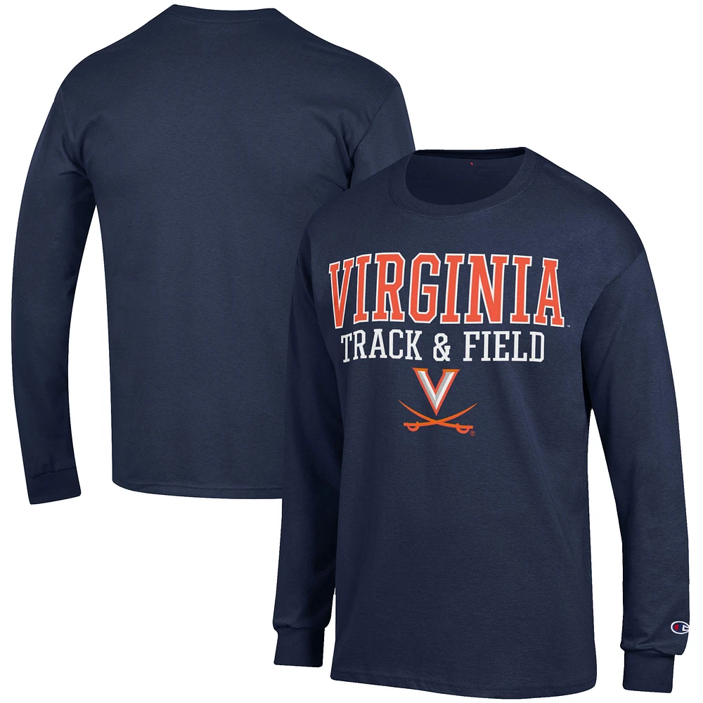 Men's Champion Navy Virginia Cavaliers Track & Field Stack Long Sleeve T-Shirt
