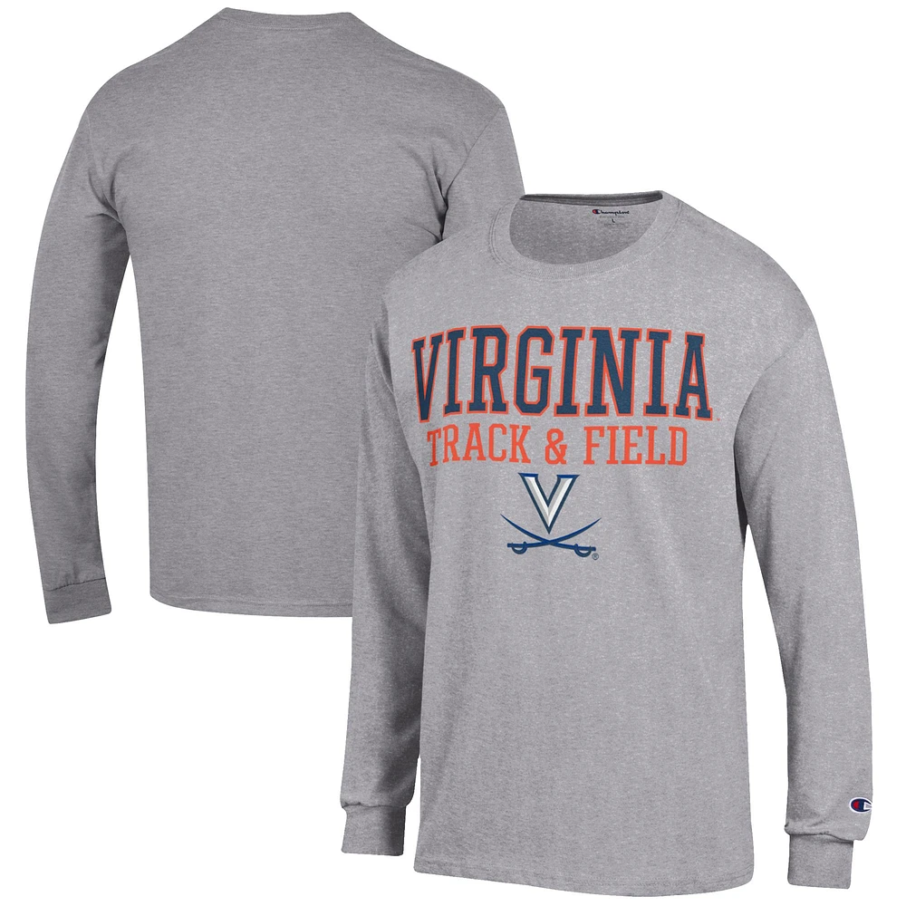 Men's Champion Gray Virginia Cavaliers Track & Field Stack Long Sleeve T-Shirt