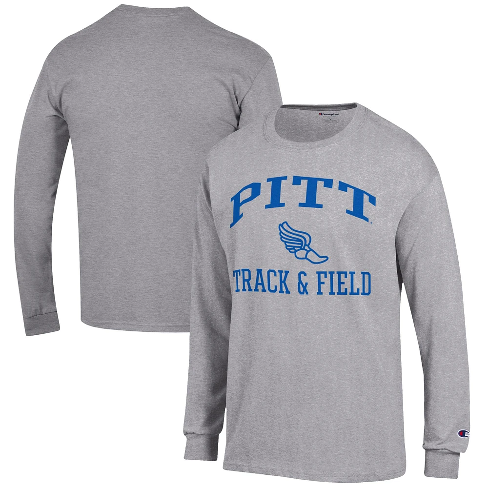 Men's Champion Gray Pitt Panthers Track & Field Icon Long Sleeve T-Shirt