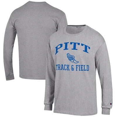 Men's Champion  Gray Pitt Panthers Track & Field Icon Long Sleeve T-Shirt