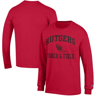 Men's Champion Scarlet Rutgers Knights Track & Field Icon Long Sleeve T-Shirt