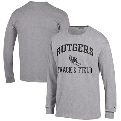 Men's Champion Gray Rutgers Scarlet Knights Track & Field Icon Long Sleeve T-Shirt
