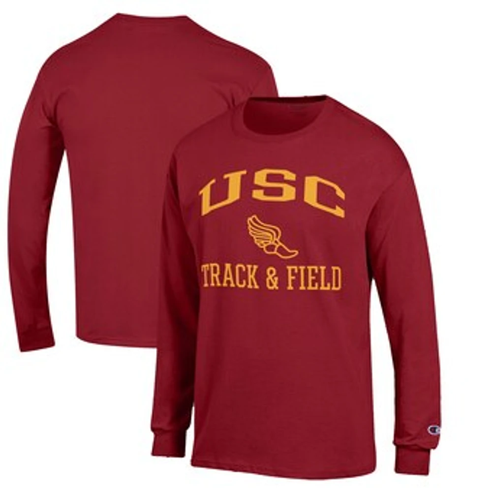 Men's Champion Cardinal USC Trojans Track & Field Icon Long Sleeve T-Shirt