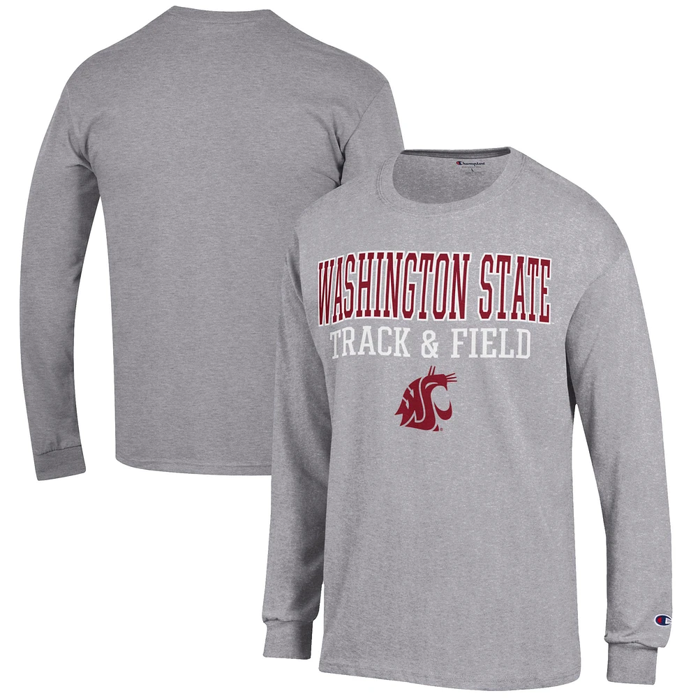Men's Champion Gray Washington State Cougars Track & Field Stack Long Sleeve T-Shirt