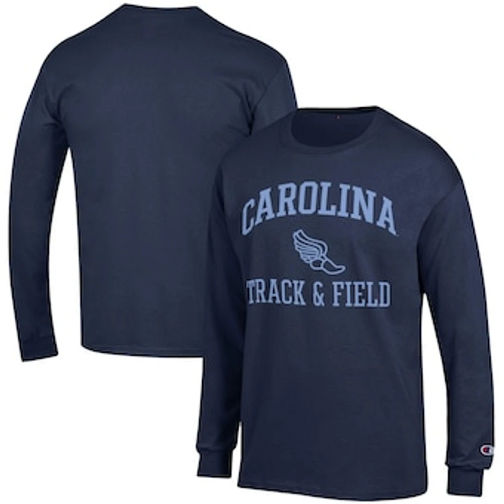 Men's Champion Navy North Carolina Tar Heels Track & Field Icon Long Sleeve T-Shirt