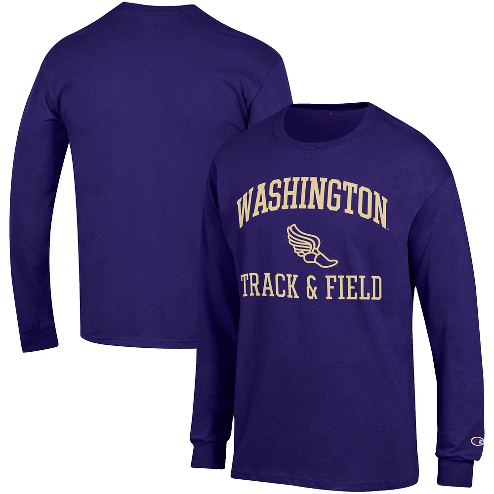 Men's Champion Purple Washington Huskies Track & Field Icon Long Sleeve T-Shirt