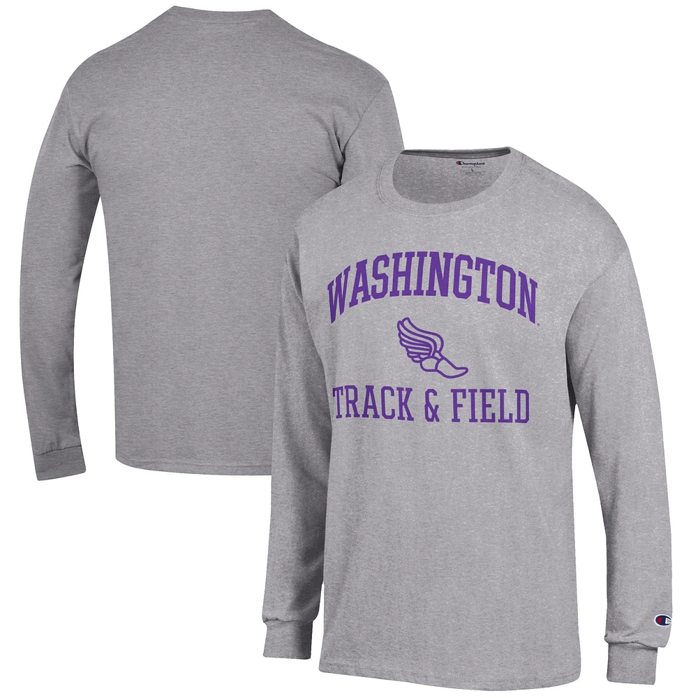 Men's Champion Gray Washington Huskies Track & Field Icon Long Sleeve T-Shirt