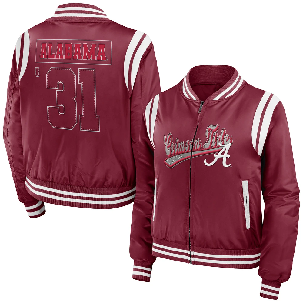 Women's WEAR by Erin Andrews Crimson Alabama Tide Football Bomber Full-Zip Jacket