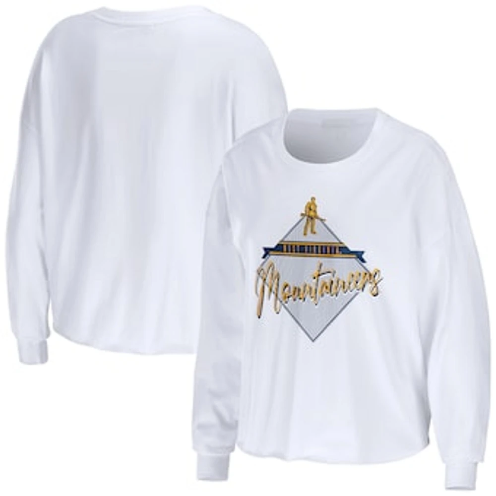 Women's WEAR by Erin Andrews White West Virginia Mountaineers Diamond Long Sleeve Cropped T-Shirt