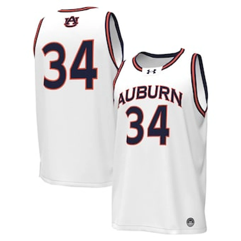 Men's Under Armour #34 White Auburn Tigers Replica Basketball Jersey