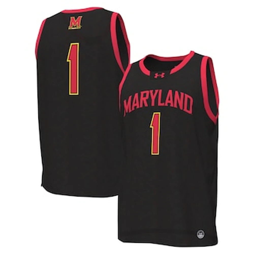 Men's Under Armour #1 Black Maryland Terrapins Replica Basketball Jersey