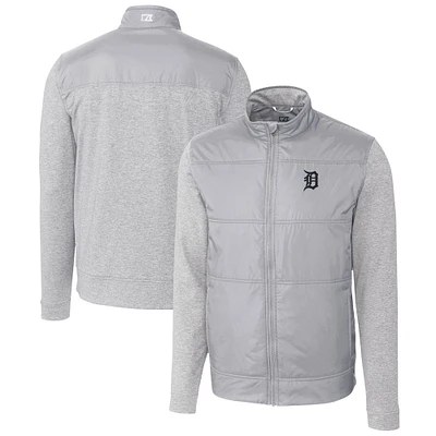 Men's Cutter & Buck Gray Detroit Tigers Stealth Hybrid Quilted Full-Zip Windbreaker Jacket