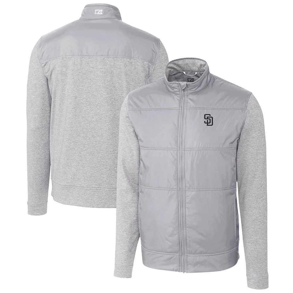 Men's Cutter & Buck Gray San Diego Padres Stealth Hybrid Quilted Full-Zip Windbreaker Jacket