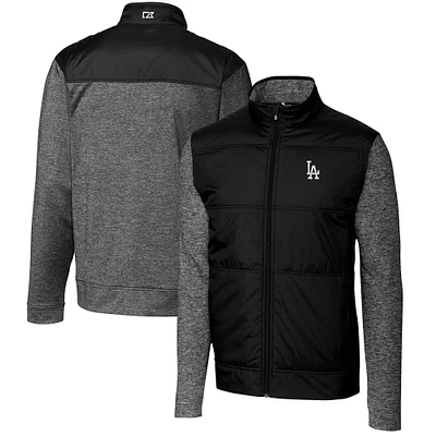 Men's Cutter & Buck Black Los Angeles Dodgers Stealth Hybrid Quilted Full-Zip Windbreaker Jacket