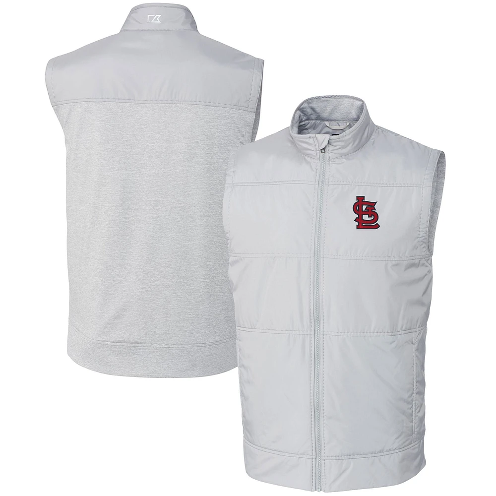 Men's Cutter & Buck Gray St. Louis Cardinals Stealth Hybrid Quilted Windbreaker Full-Zip Vest