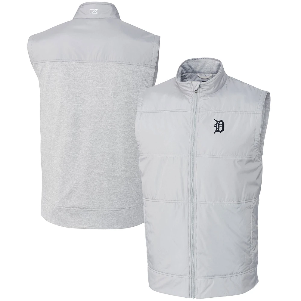 Men's Cutter & Buck Gray Detroit Tigers Stealth Hybrid Quilted Windbreaker Full-Zip Vest