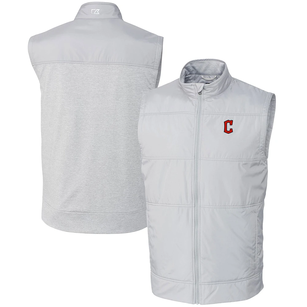 Men's Cutter & Buck Gray Cleveland Guardians Stealth Hybrid Quilted Windbreaker Full-Zip Vest