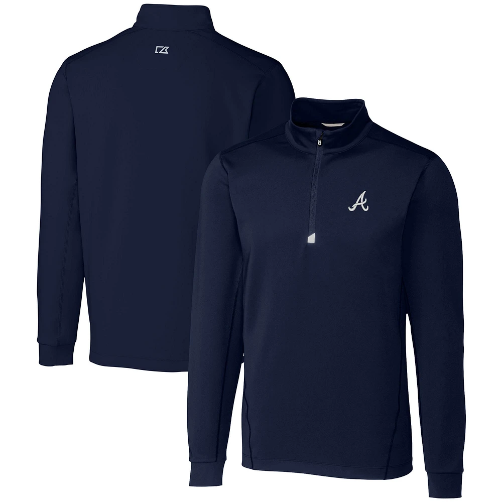 Men's Cutter & Buck Navy Atlanta Braves Traverse Stretch Quarter-Zip Pullover Top