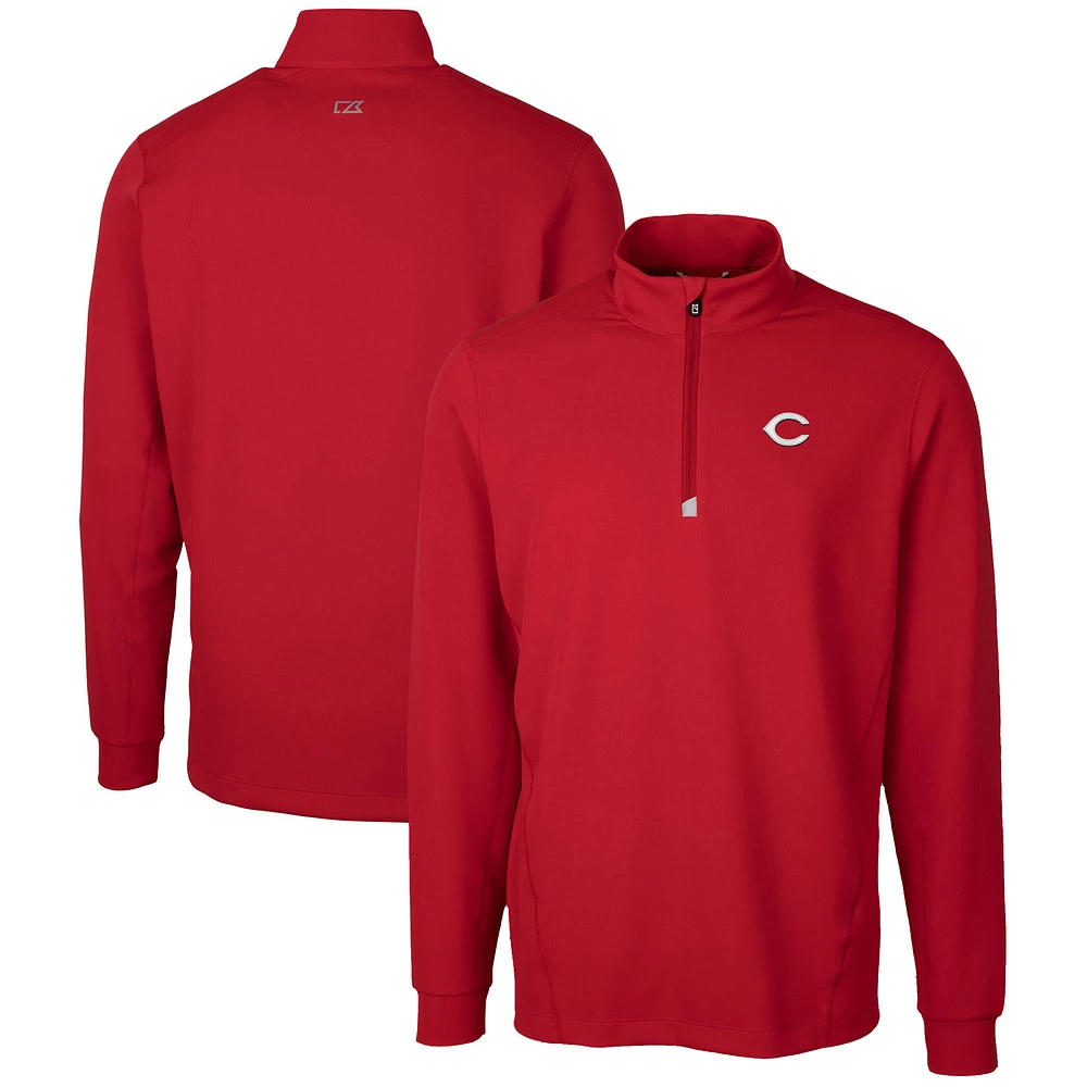Men's Cutter & Buck Red Cincinnati Reds Traverse Stretch Quarter-Zip Pullover Top