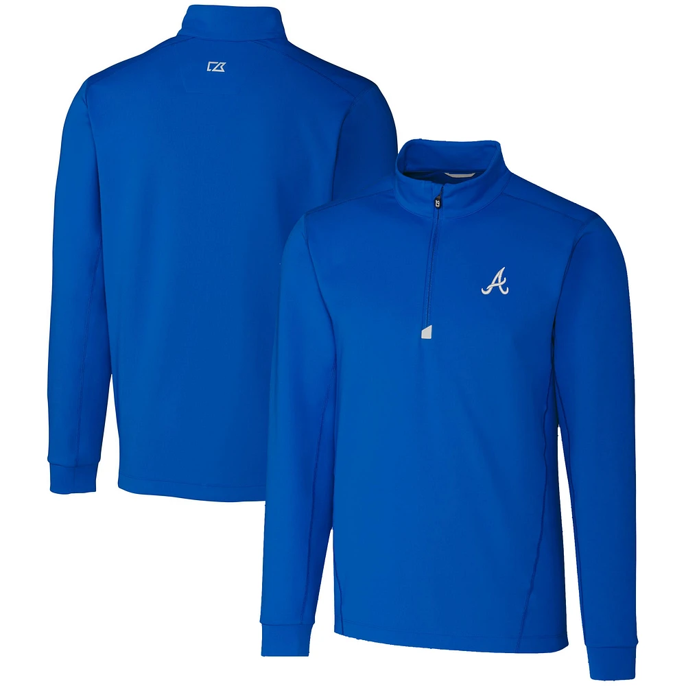 Men's Cutter & Buck Atlanta Braves Traverse Stretch Quarter-Zip Pullover Top